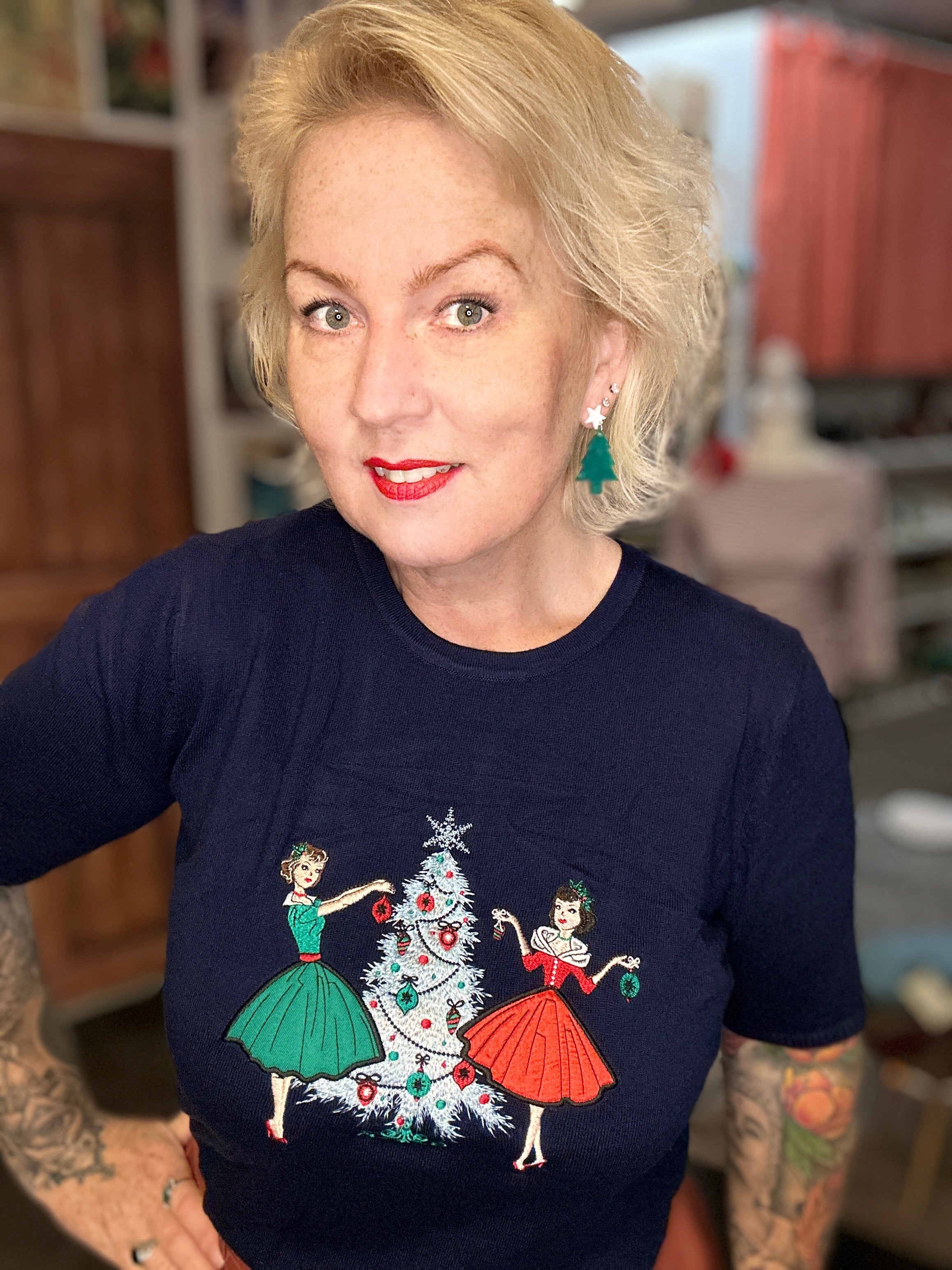 Vintage Christmas Holiday Pullover - marine - Dotty&Dan